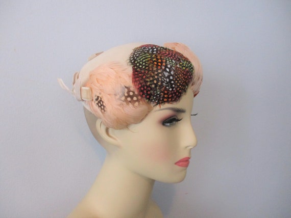 Feather Velvet Cocktail Hat Vintage 1940s Fall Co… - image 3