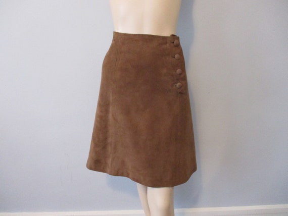 Suede Leather Skirt Vintage 1970s Brown A-Line Boh