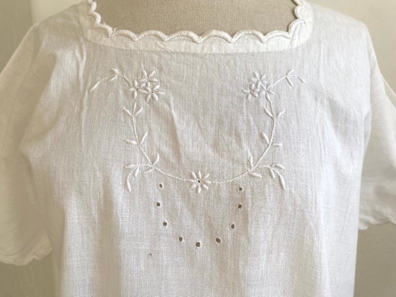 Antique Nightgown 1900s White Cotton Short Sleeve… - image 4