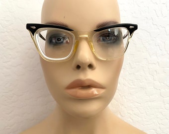 AMERICAN OPTICAL Cat Eye Glasses Vintage 1950s Black Clear Lucite Frames
