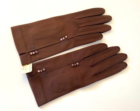 FOWNES Gloves Vintage 1950s Brown Nylon Wristlet … - image 1