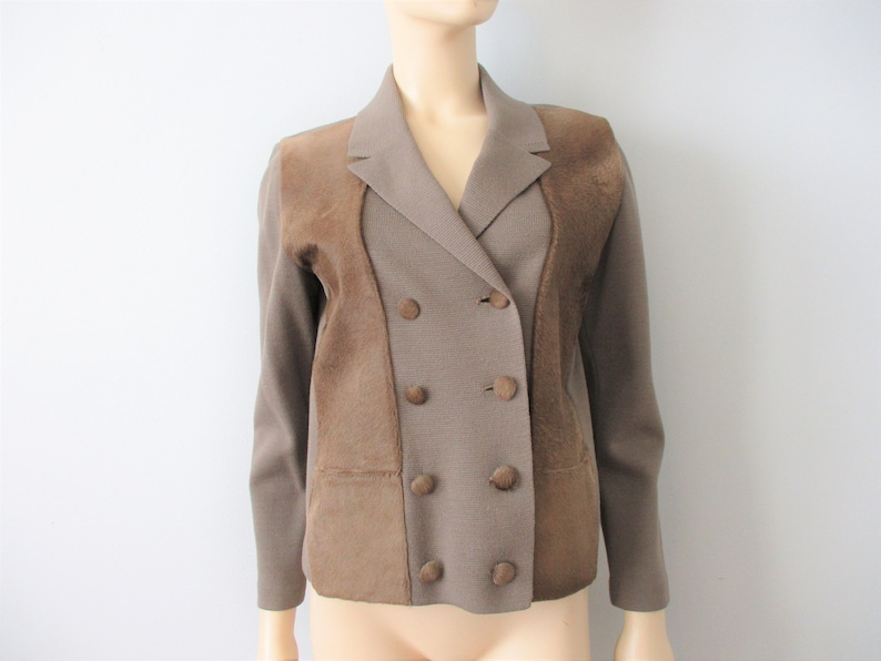 Banff Wool Jacket Cardigan Sweater Vintage 1950s Double Breasted Pony Hail Taupe Brown Italian Italy