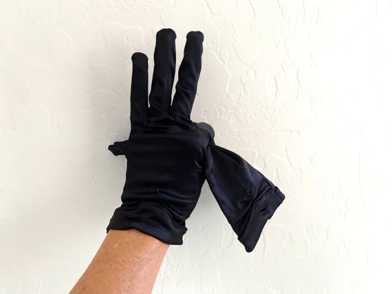 Black Satin Gloves Vintage 1950s Formal Cocktail … - image 3