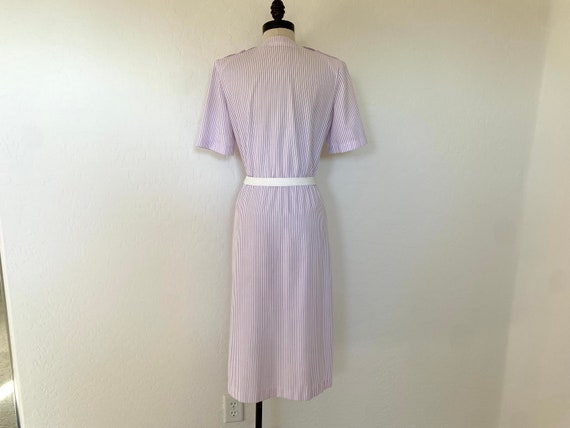 Striped Dress Vintage 1970s Lavender White Seersu… - image 9