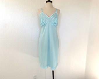 SNOWDEN Slip Vintage 1950s Aqua Blue Nylon Full Dress Lingerie