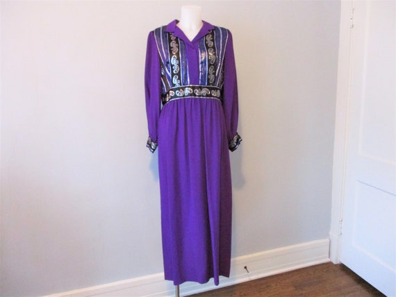 Purple Bohemian Maxi Cocktail Dress Vintage 1970s