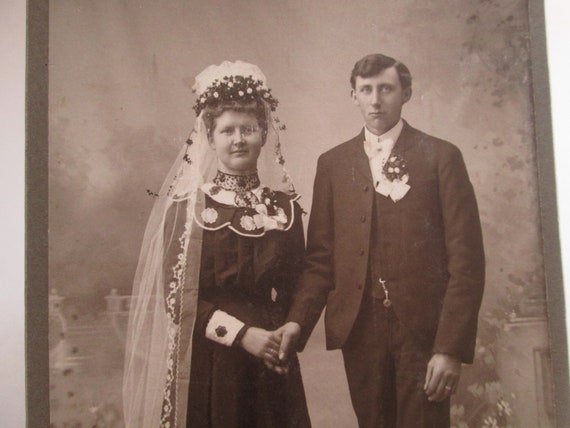 Antique Wedding Photo Photograph Black White Cabinet Kirwin | Etsy
