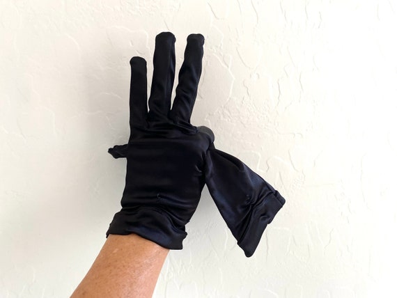 Black Satin Gloves Vintage 1950s Formal Cocktail … - image 2