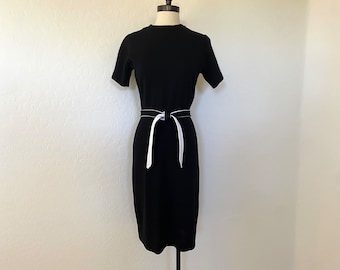 JAMES KENROB Pencil Dress Vintage 1960s Black Wool Short Sleeve