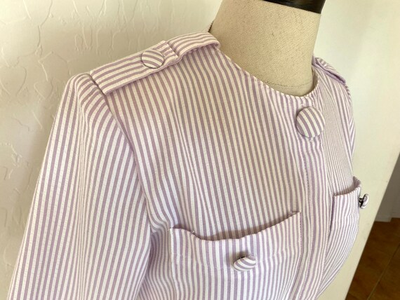 Striped Dress Vintage 1970s Lavender White Seersu… - image 4