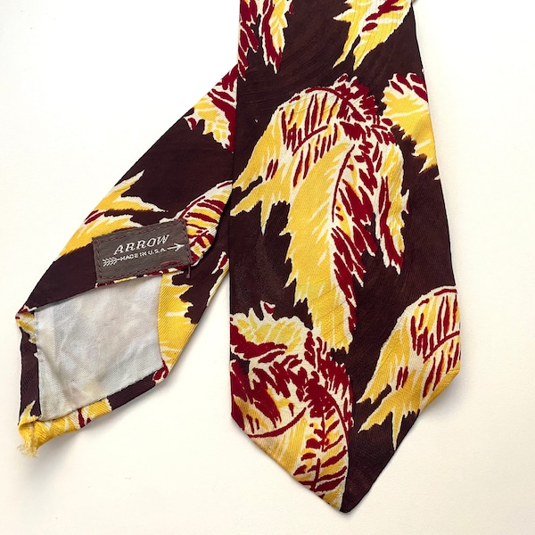 ARROW Palm Trees Necktie Vintage 1940s Rayon Novelty Print Tie