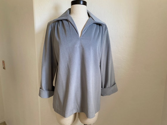 Velour Shirt Vintage 1970s Gray Collared Pullover - image 2