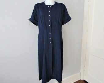 Shirtdress Dress Vintage 1950s Navy Blue Short Sleeve