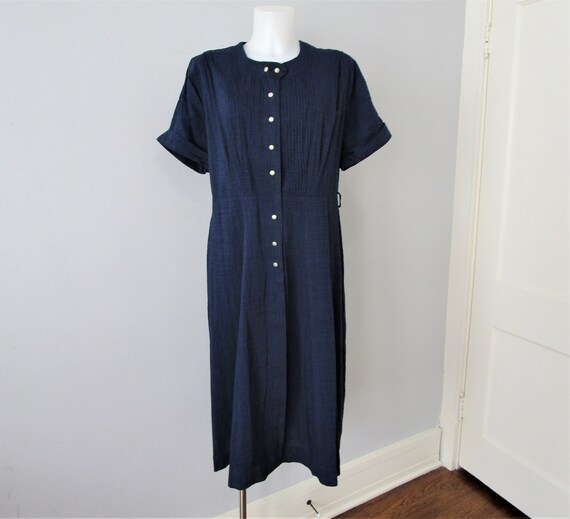 Shirtdress Dress Vintage 1950s Navy Blue Short Sl… - image 1
