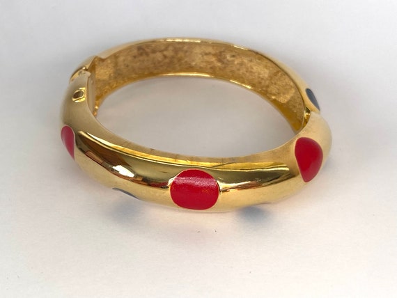 Clamper Bracelet Vintage 1980s Gold Plated Red Bl… - image 5