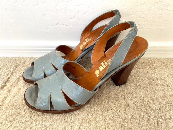 PALIZZIO Sandals Vintage 1970s Blue Leather High … - image 3