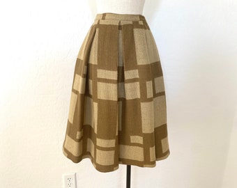 CENTURY OF BOSTON Skirt Vintage 1970s Brown Geometric Pleated Wool