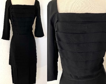 Wiggle Dress Vintage 1940s Black Tiered Peplum Pencil