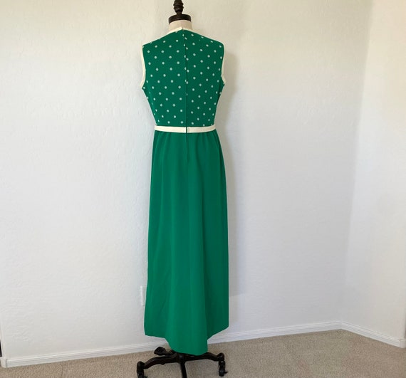 Maxi Dress Vintage 1960s Green White Sleeveless P… - image 7