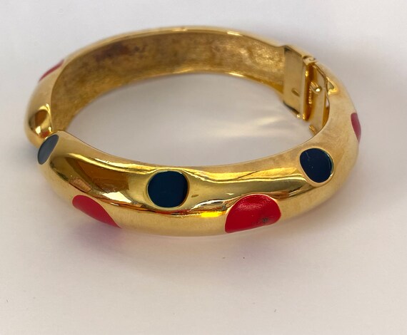 Clamper Bracelet Vintage 1980s Gold Plated Red Bl… - image 4