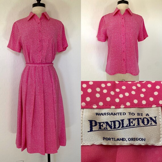 PENDLETON Skirt Blouse Set Vintage 1980s Pink Pol… - image 1