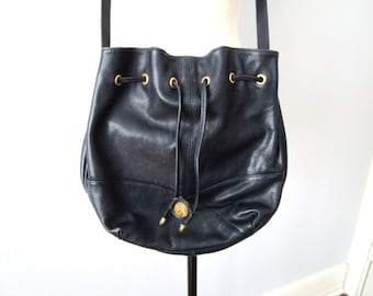 JACQUES ESTEREL Bucket Bag Vintage 1980s Navy Blue Crossbody Purse