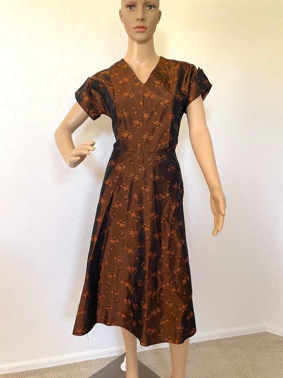 Fit And Flare Dress Vintage 1950s Copper Floral B… - image 2