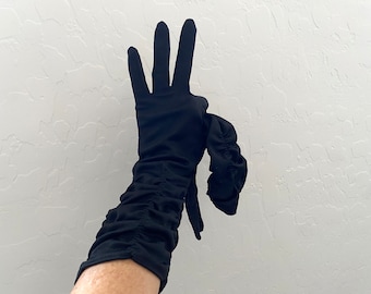 Black Gloves Vintage 1950s Black Ruched Nylon