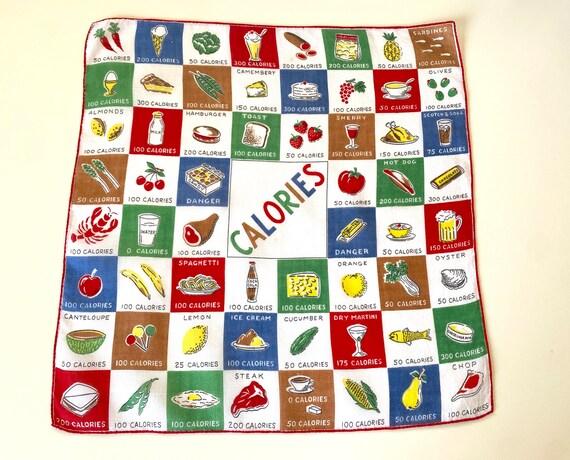 Calories Hankie Vintage 1950s Novelty Food Handke… - image 2