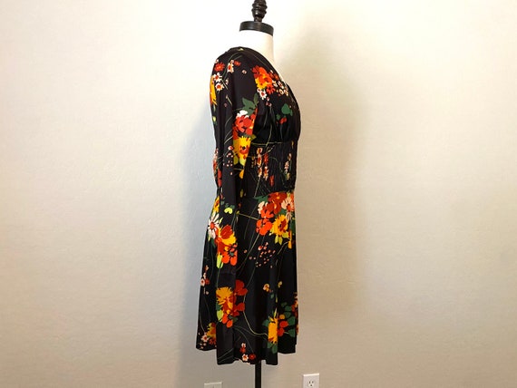 Floral Mini Dress Vintage 1960s Black Orange - image 5