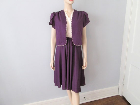 Vintage 1970s Dress Bolero Jacket Suit Set Purple