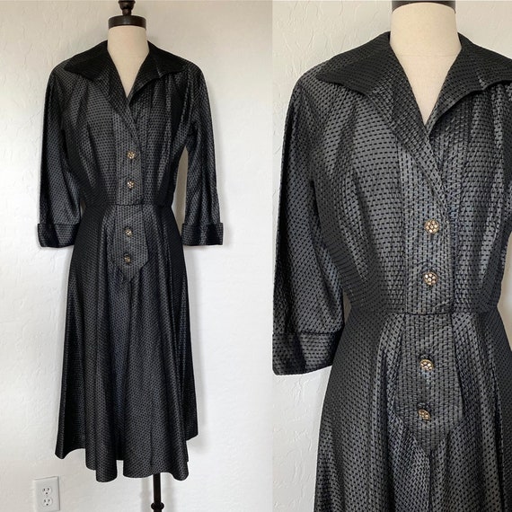 Cocktail Dress Vintage 1950s New Look Gray Rayon … - image 1