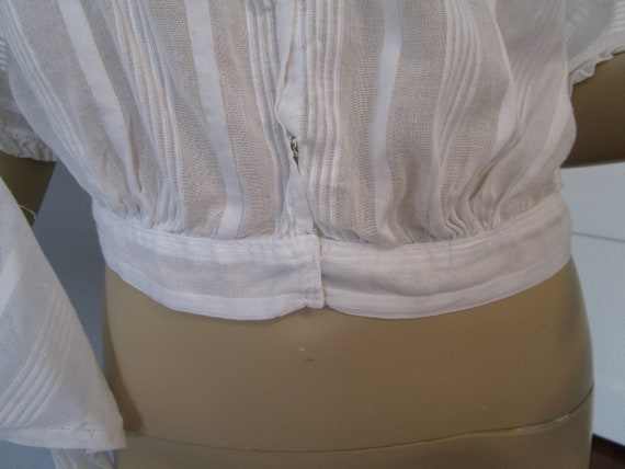 Antique Blouse White Cotton Striped Wrap Around P… - image 9