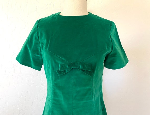 1960s Green Dress with Velvet Bodice