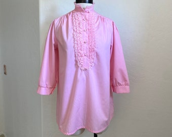 STYLE FIX Ruffle Blouse Vintage 1970s Pink Tunic Top