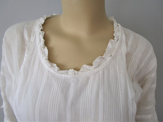 Antique Blouse White Cotton Striped Wrap Around P… - image 2