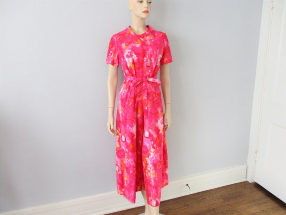 Wide Leg Jumpsuit Vintage 1970s Hot Pink Abstract