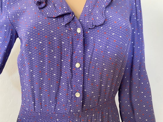 BELLE FRANCE Dress Vintage 1970s Purple Polka Dot… - image 4