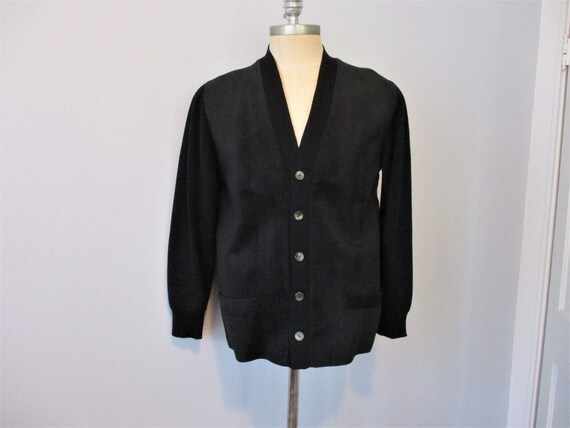 Cardigan Sweater Vintage 1950s Black Wool Suede Le