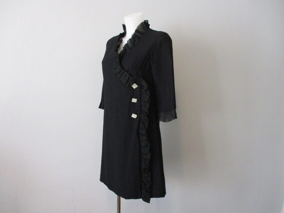 Vintage 1940s Dress Black Rayon Crepe Rhinestone … - image 6