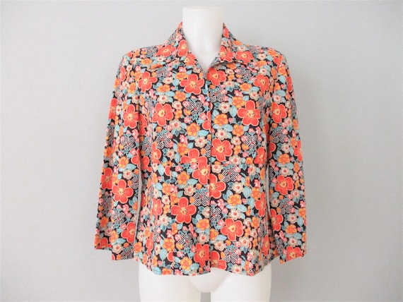 Vintage 1930s Blouse Cotton Floral Seersucker Oran