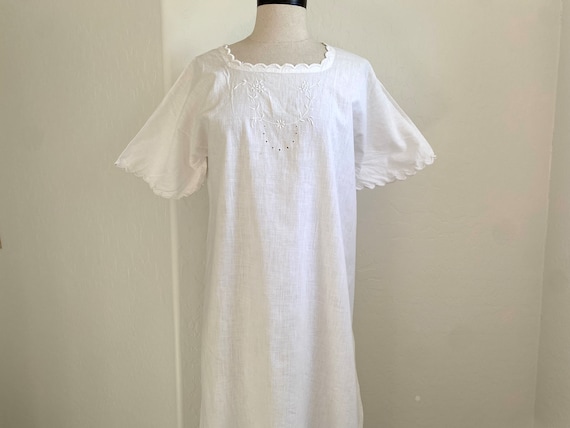 Antique Nightgown 1900s White Cotton Short Sleeve… - image 2