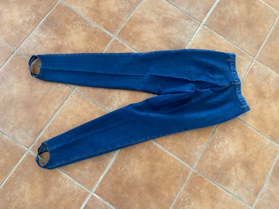 Stirrup Pants Vintage 1980s High Waist Blue Denim… - image 8