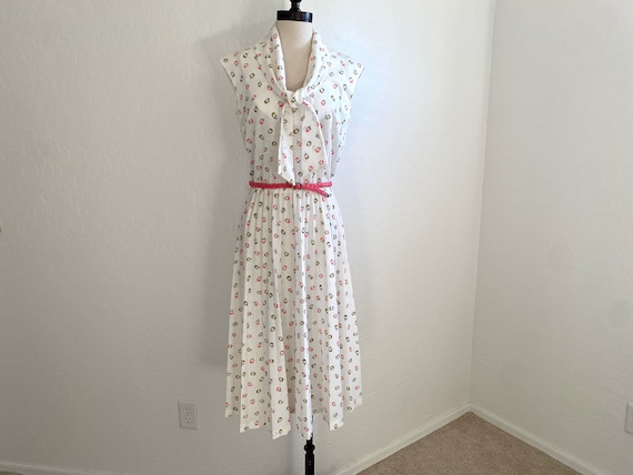 Floral Dress Vintage 1960s Bow Neck Pleated Skirt… - image 2