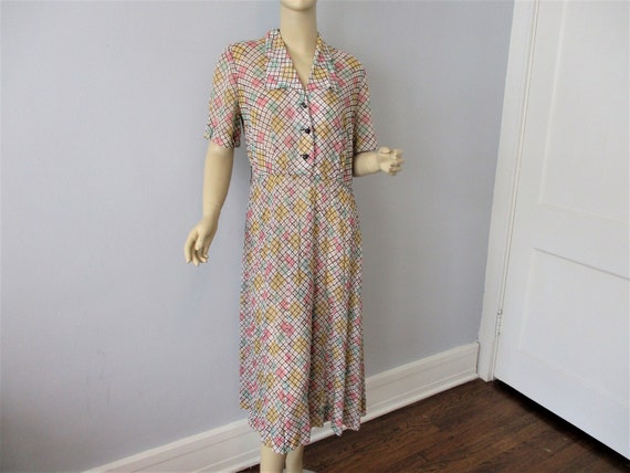 Vintage 1930s Shirtdress Dress Sheer Nylon Checked