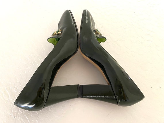 Mod Pumps Vintage 1960s Forest Green Leather Jewe… - image 7