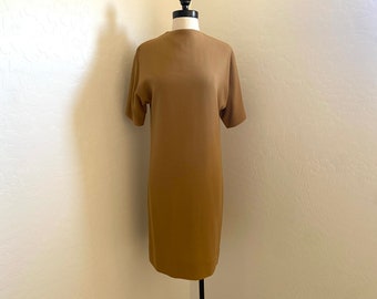 Classic Shift Dress Vintage 1960s Camel Brown Wool