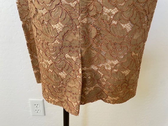 Wiggle Dress Vintage 1960s Brown Illusion Lace Co… - image 8