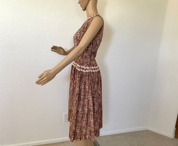 Fit And Flare Dress Vintage 1950s Pink Brown Slee… - image 5