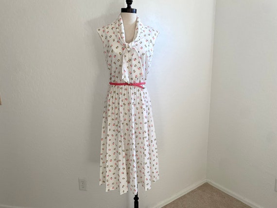 Floral Dress Vintage 1960s Bow Neck Pleated Skirt… - image 3